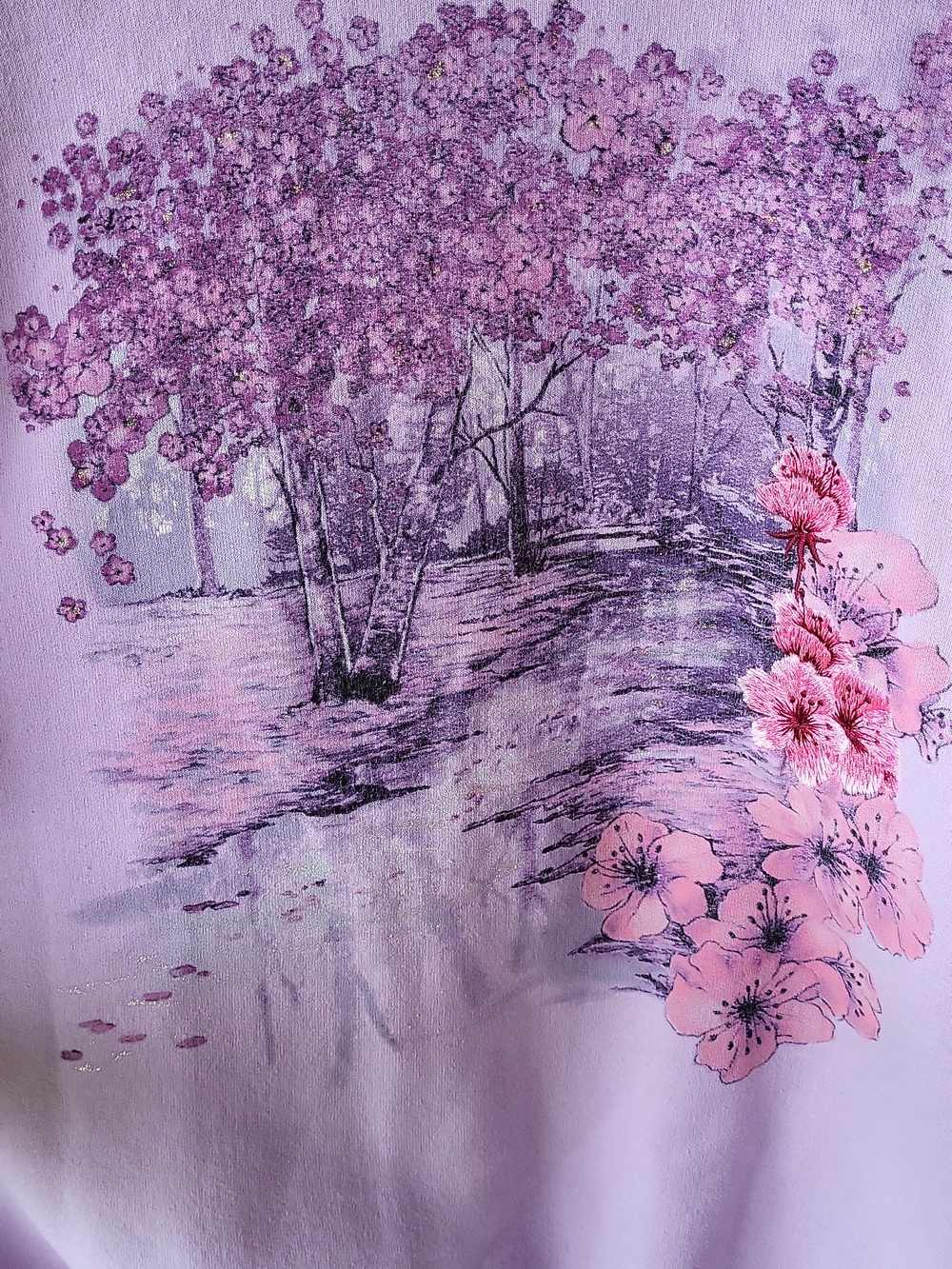 🌸 Vintage Cherry Blossom Collared Sweatshirt - Light Purple - Picture 3 of 11